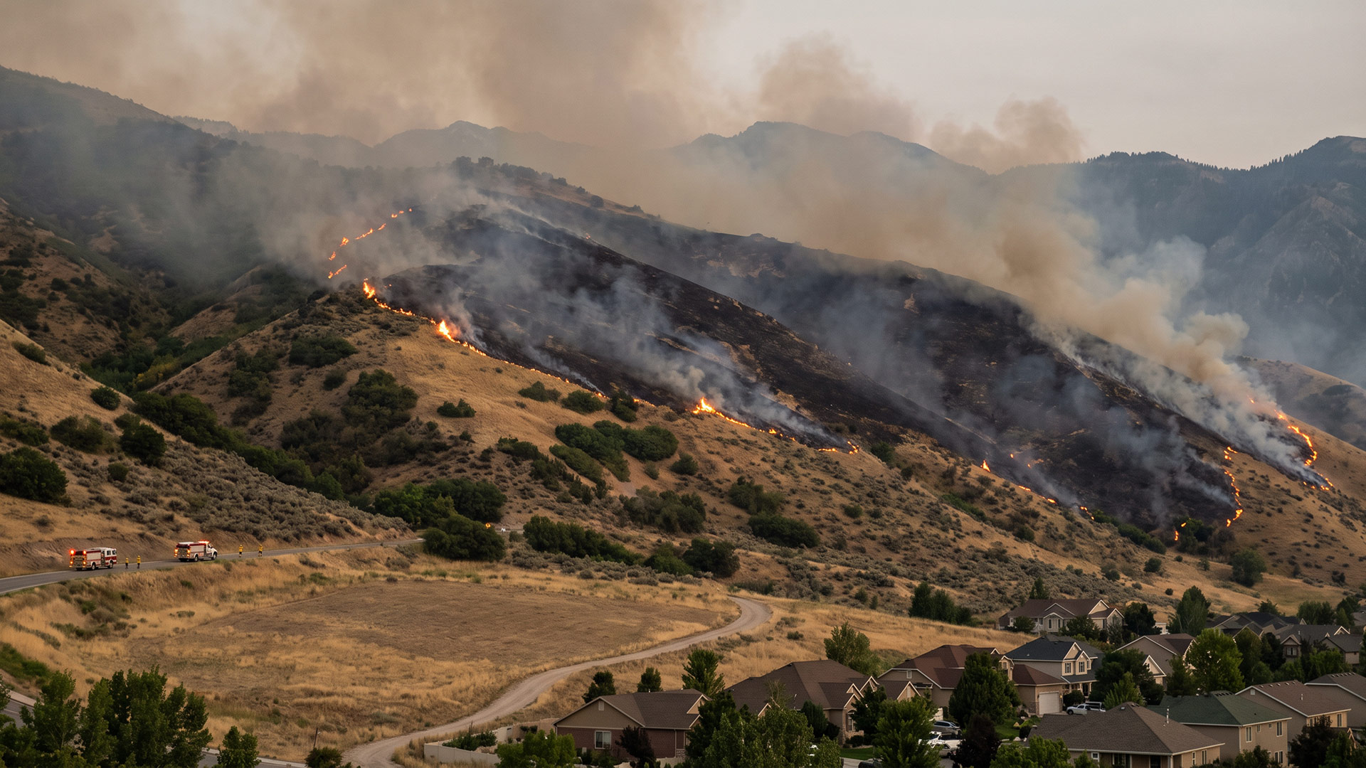 Smoke rising from the Willard Peak Fire in the foothills above North Ogden, Utah, in August 2025.
