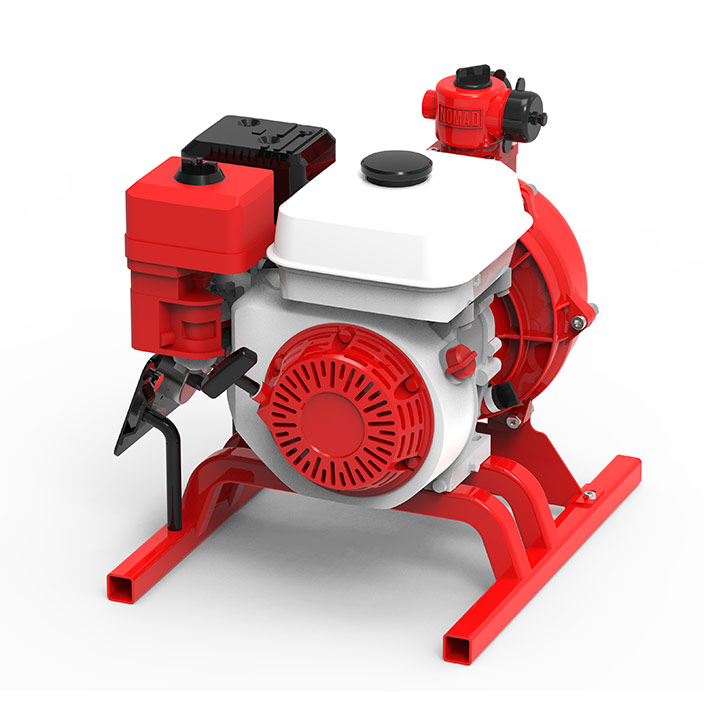 NOMAD P2 &ndash; three-quarter view showing the two-stage pump housing, Honda GX200 engine and control plate